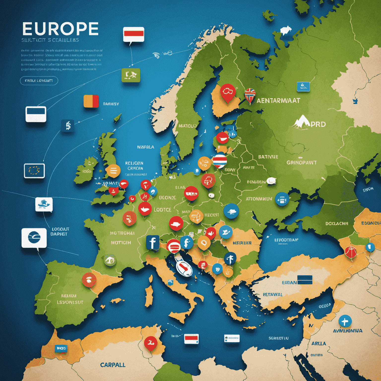 A map of Europe with various payment icons representing local payment methods across different countries