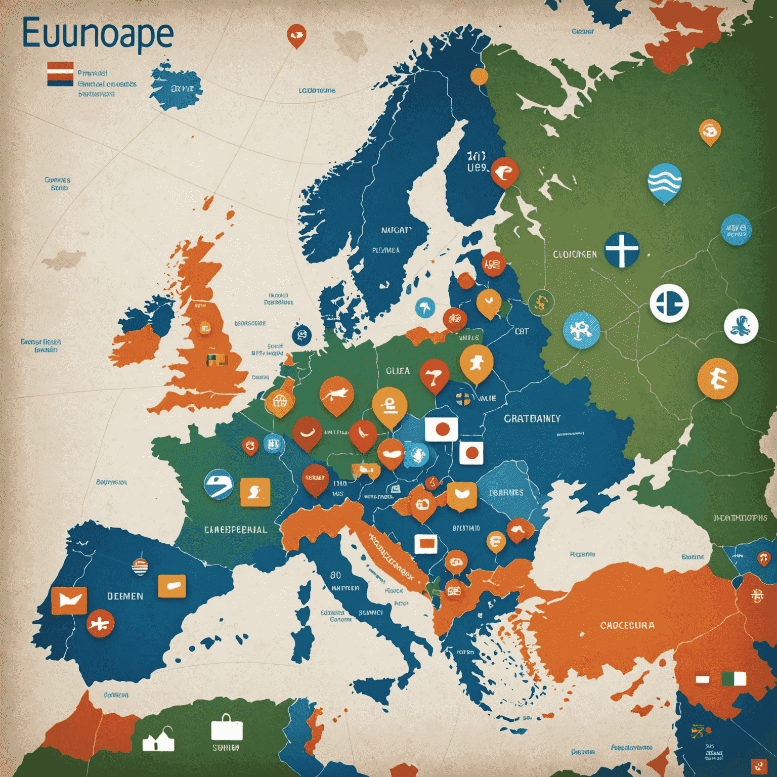 A map of Europe with various local payment icons scattered across different countries, symbolizing the diverse payment landscape