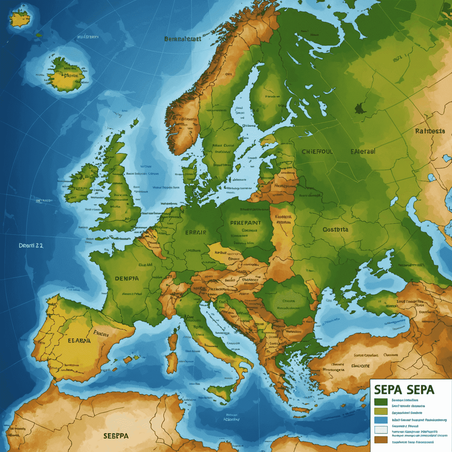 Map of Europe highlighting SEPA countries and key SEPA features